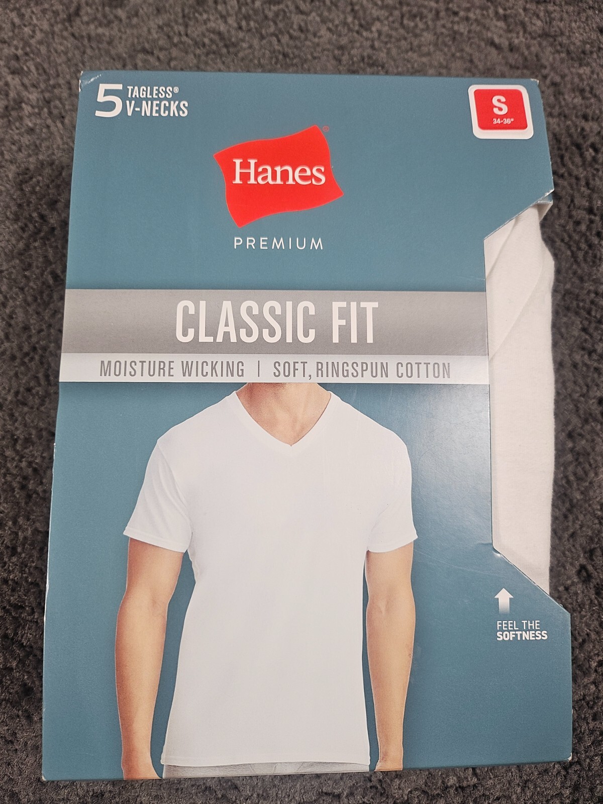 Men's V Neck T Shirts S 34-36 Hanes Premium Classic Fit 5 Pk Ring-Spun Cotton gallery