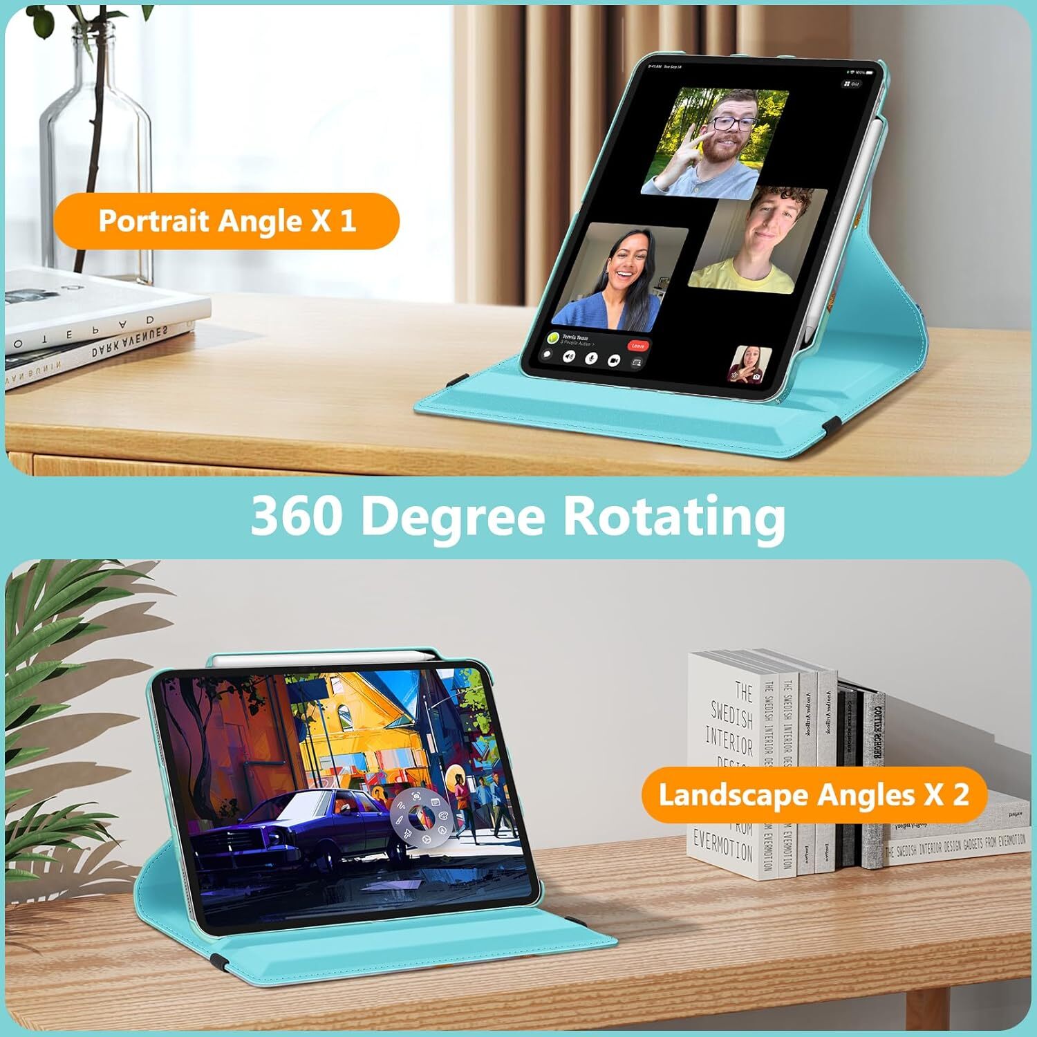 Rotating Case for iPad Pro 13-inch (M4) 2024 with Pencil Holder  Stand Cover