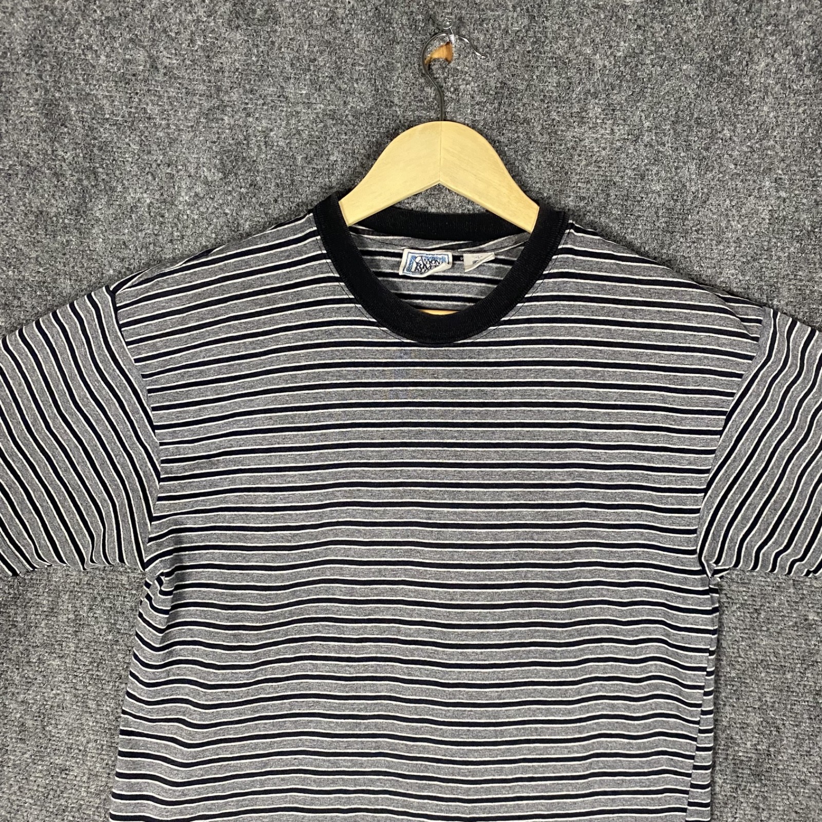VINTAGE Canyon River Blues Ringer T Shirt Mens Large Blue Grey Striped 90s Blank gallery