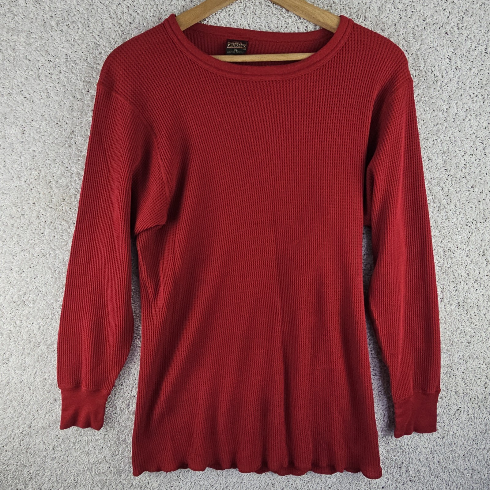 Vintage Greatland Thermal Red Polycotton Waffle Knit Shirt Men's XL 90s Made USA gallery