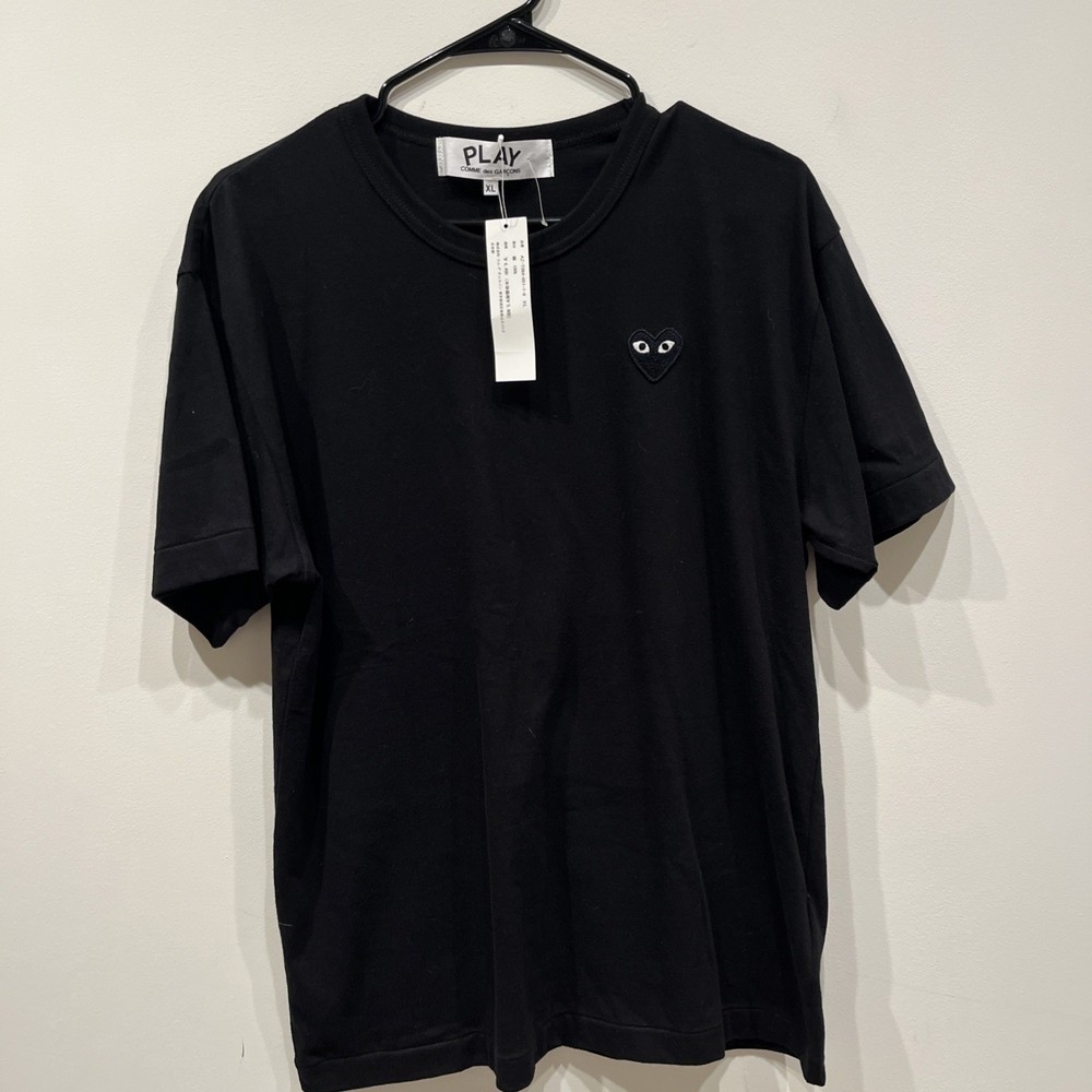 COMME des GARCONS Play CDG Black Heart Cotton T Shirt Embroidered Logo Eyes XL