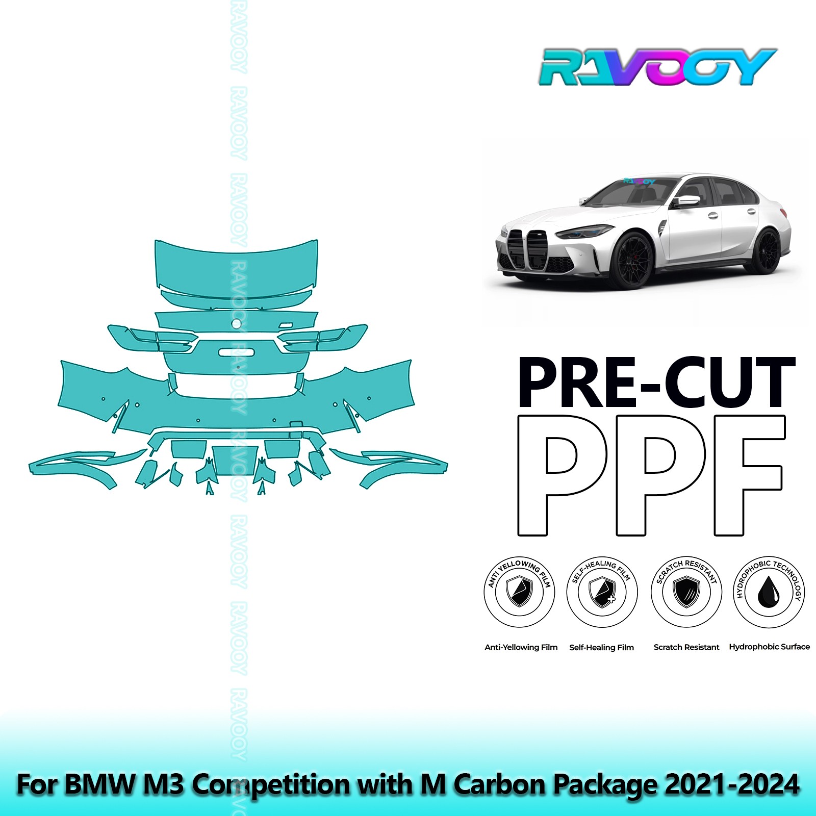 Paint Protection PPF Kit For BMW M3 Competition with M Carbon Package 2021-2024