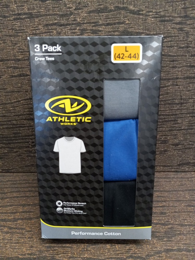 Athletic Works 3 Pack Crew Tees Sz. Large (42-44) Gray Blue Black Brand New