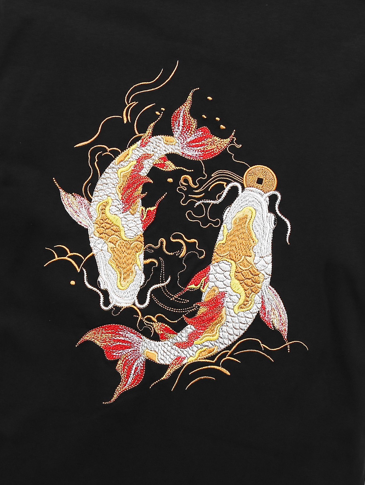 Niepce Japanese Streetwear Embroidery T-shirt Golden Koi Fish Graphic Tee gallery