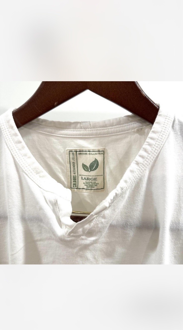 Colors Organic Collection Men’s White Solid Cotton Jersey Henley Tee Size L gallery