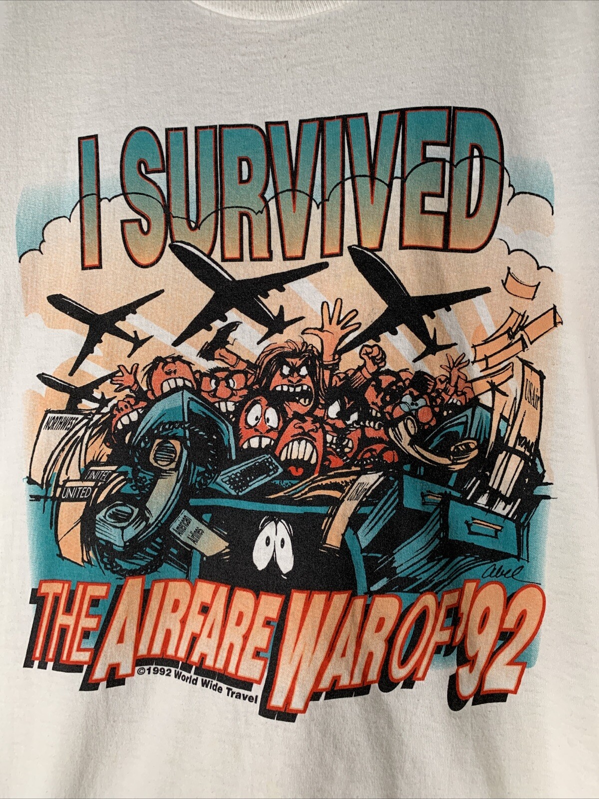 Vintage Airfare War Shirt Mens Sz XL I Survived Travel Promo Tee 90s gallery