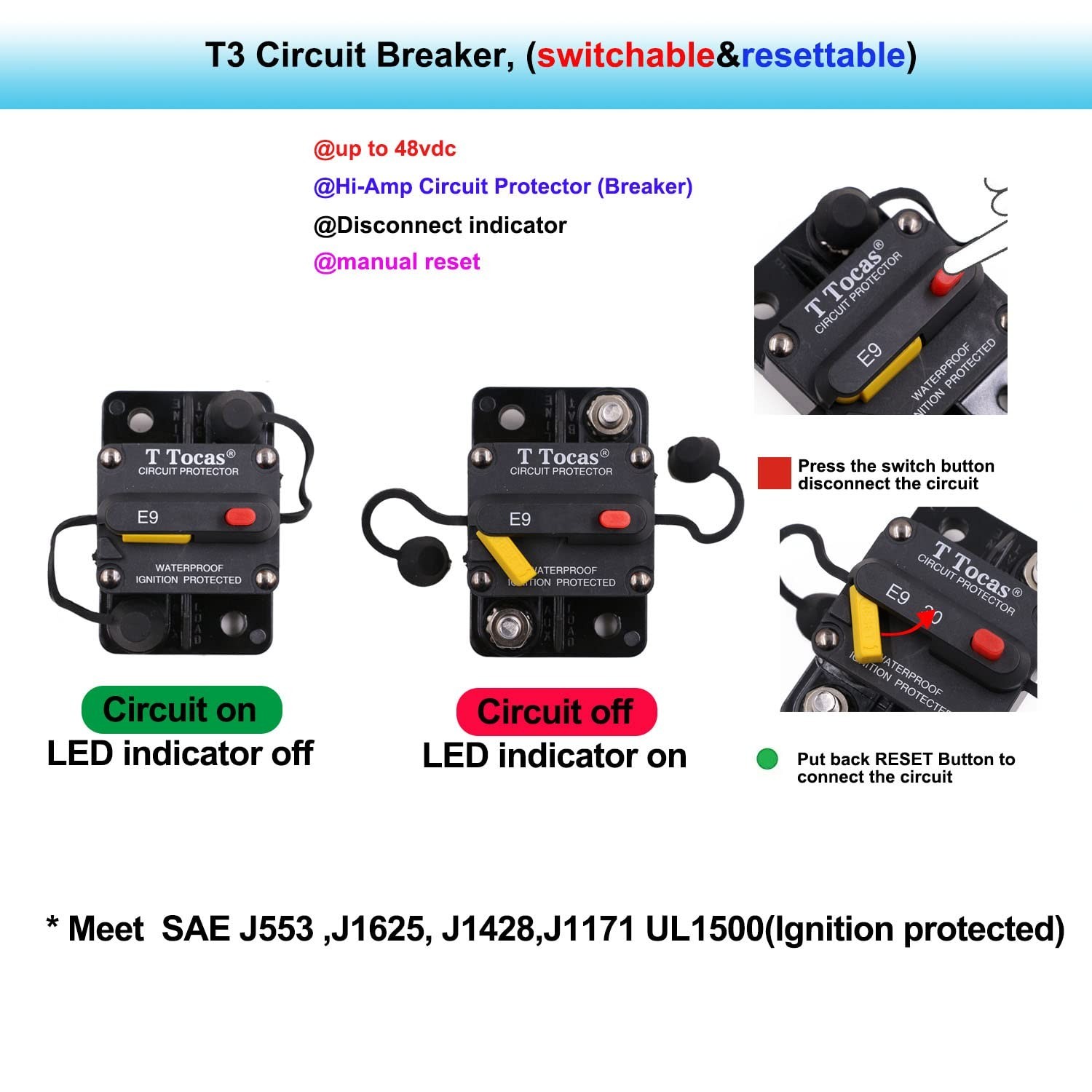 E9 300 Amp Circuit Breaker 12V – 48V DC with Manual Reset | Waterproof IP67 |…