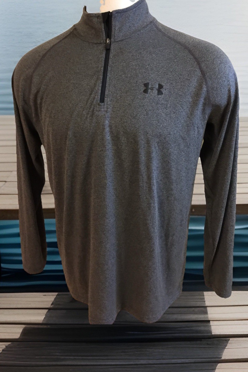 Under Armour Men Long Sleeve L/S 1242220 Gray L Shirt Pullover 1/4 Zip UA Tech 2 gallery