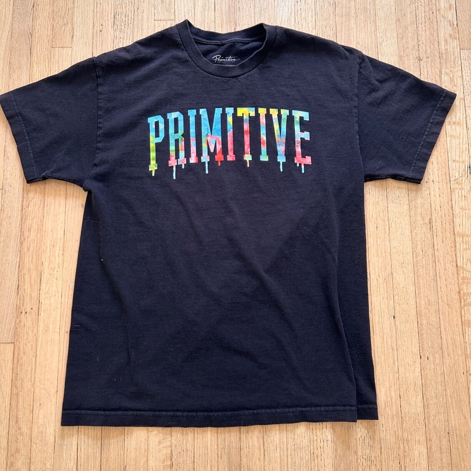 Primitive T-Shirt Collegiate Drip Size Large Black Rainbow Paint gallery