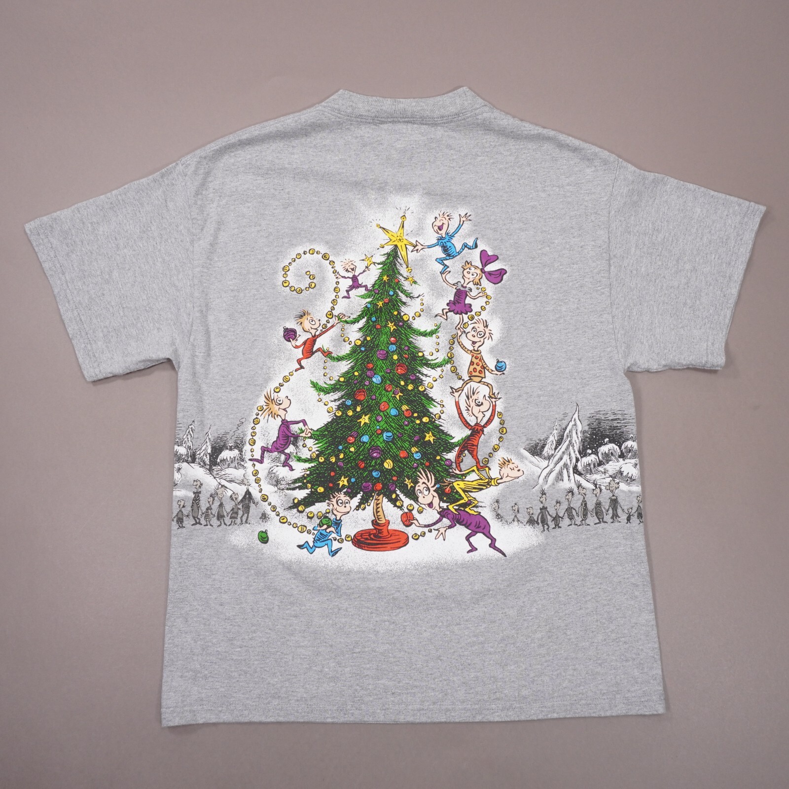 Vintage Grinch Whoville Christmas Dr Seuss AOP T Shirt Mens Large Gray Delta EUC gallery