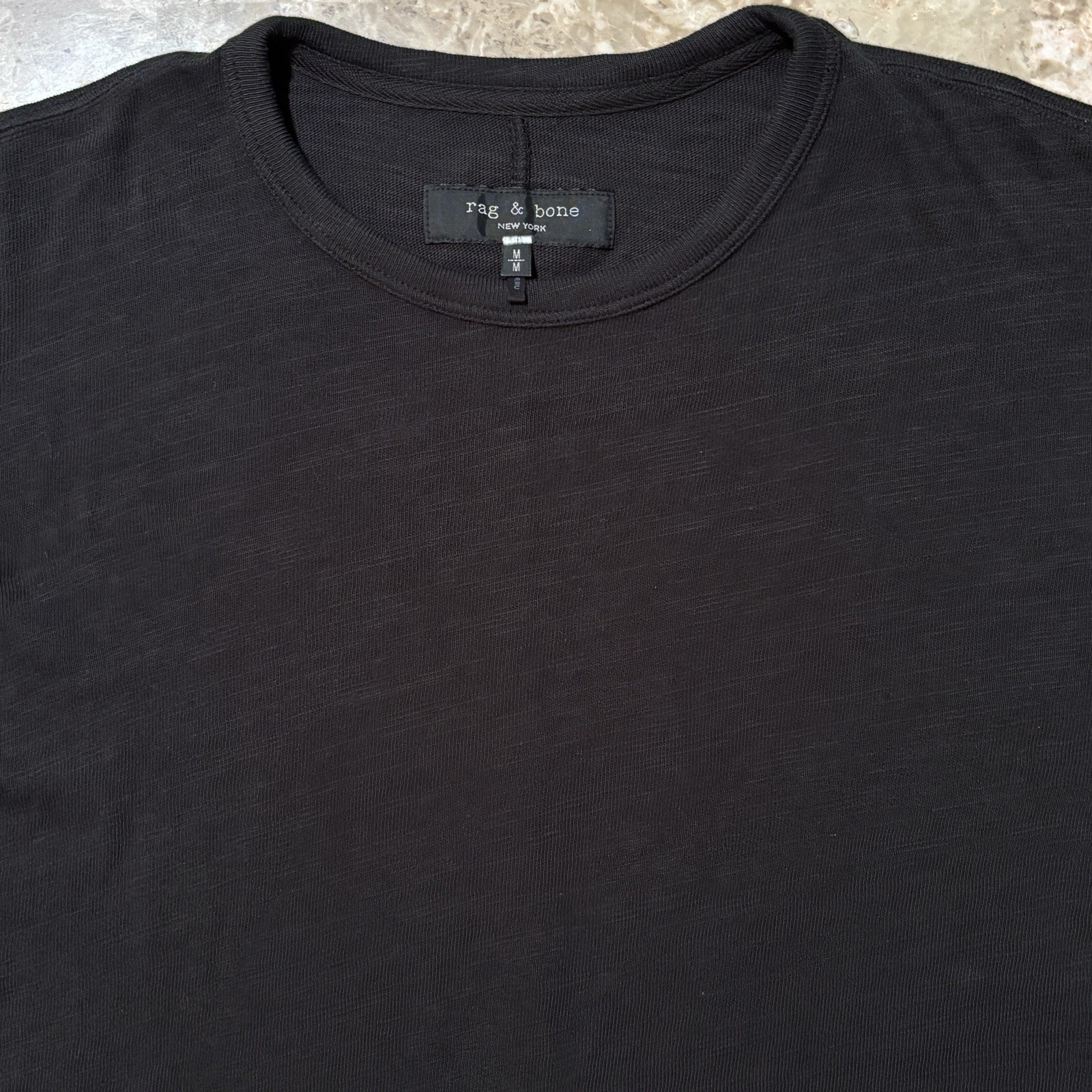 Rag And Bone Shirt Mens Medium Black Short Sleeve Ribbed Knit Cotton Crew Tee