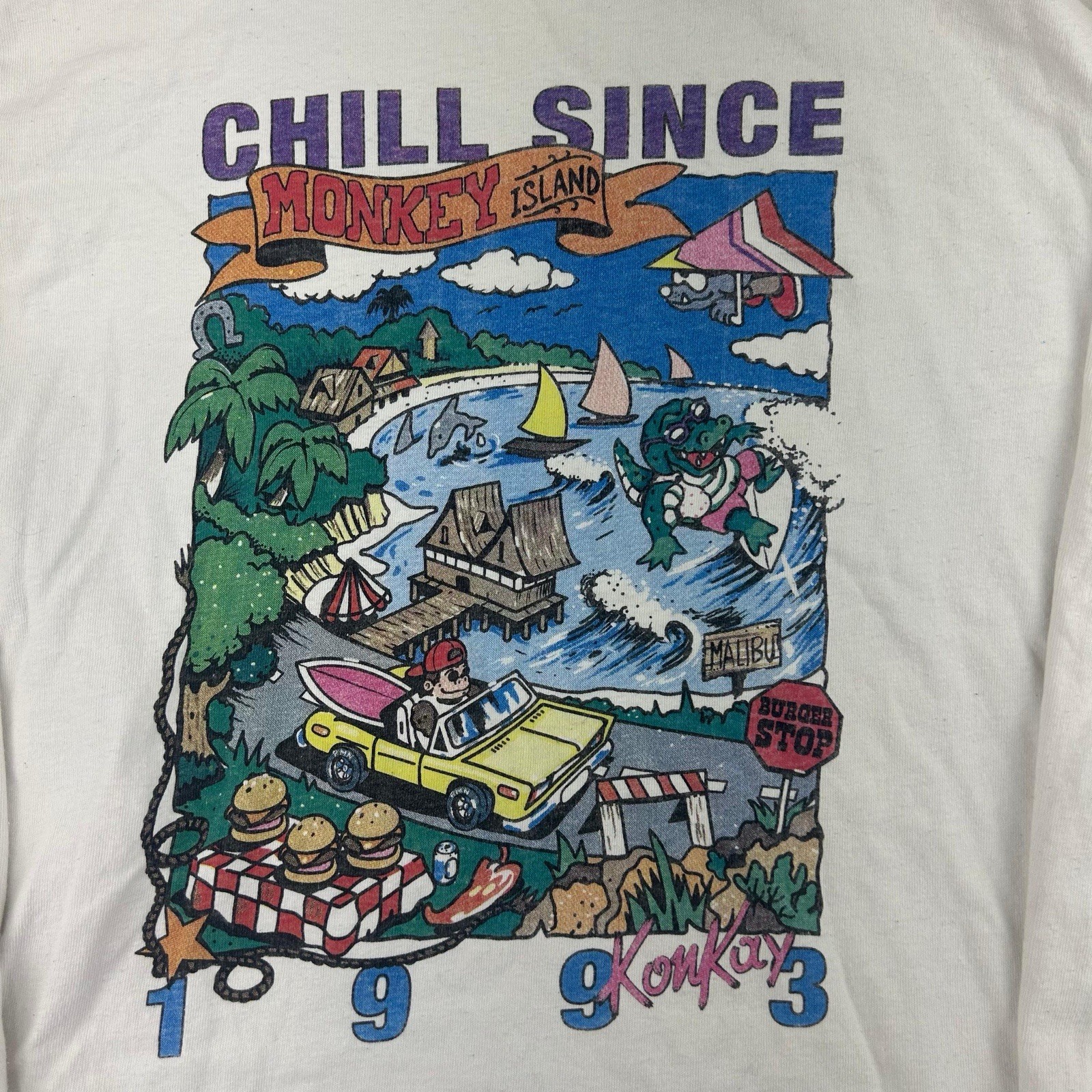 VTG J Galt Monkey Island Shirt Mens Large White Long Sleeves 1993 Tee gallery