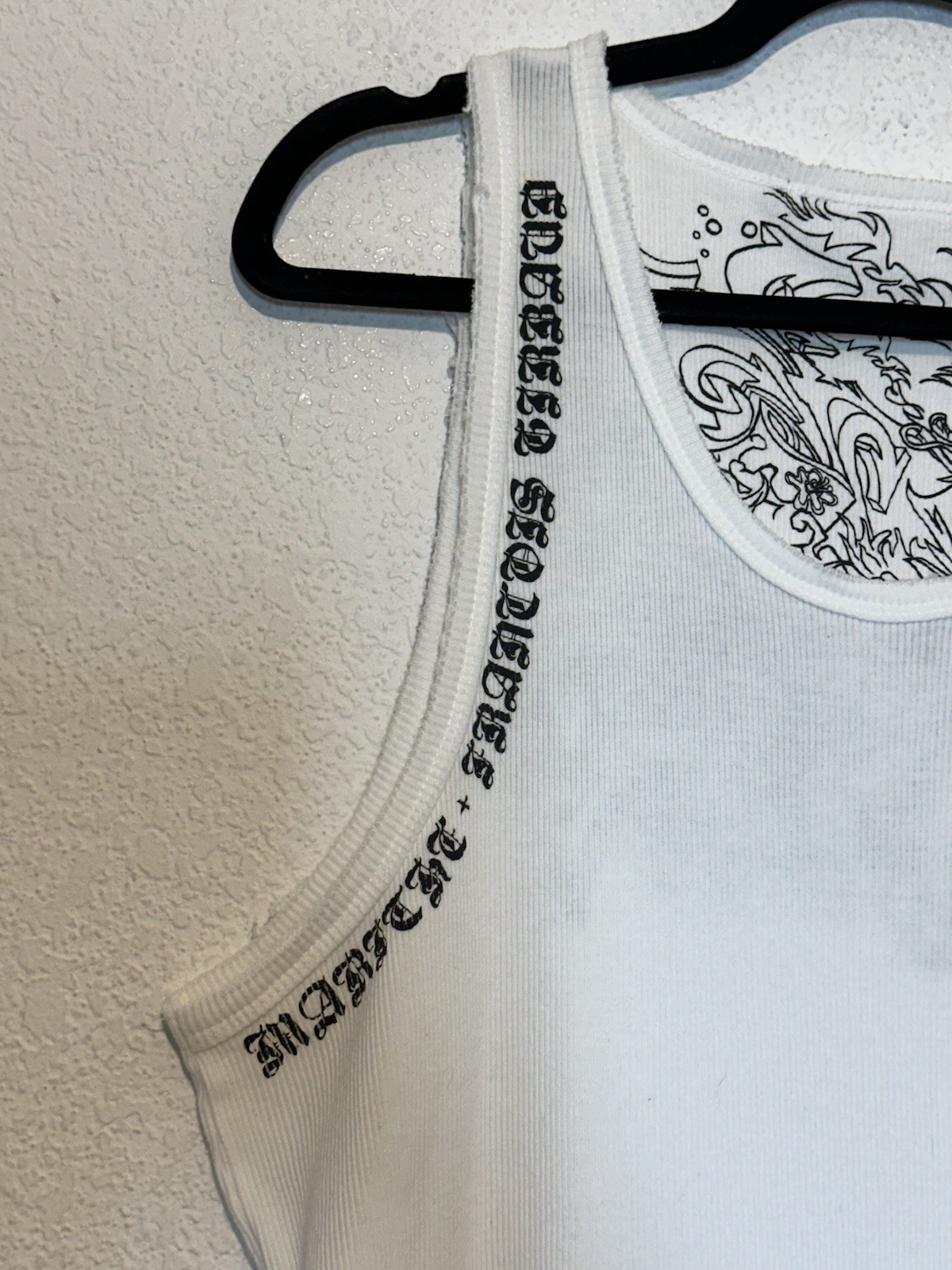 Y2K Marithe Francois Girbaud 38 Distressed Ribbed White Tank Top Dragon Graphic gallery