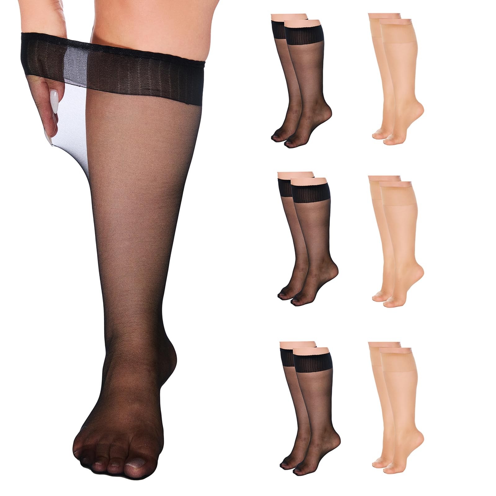 Plus Size Sheer Knee High Socks for Women Nylon Super Wide Trouser Stockings ... gallery
