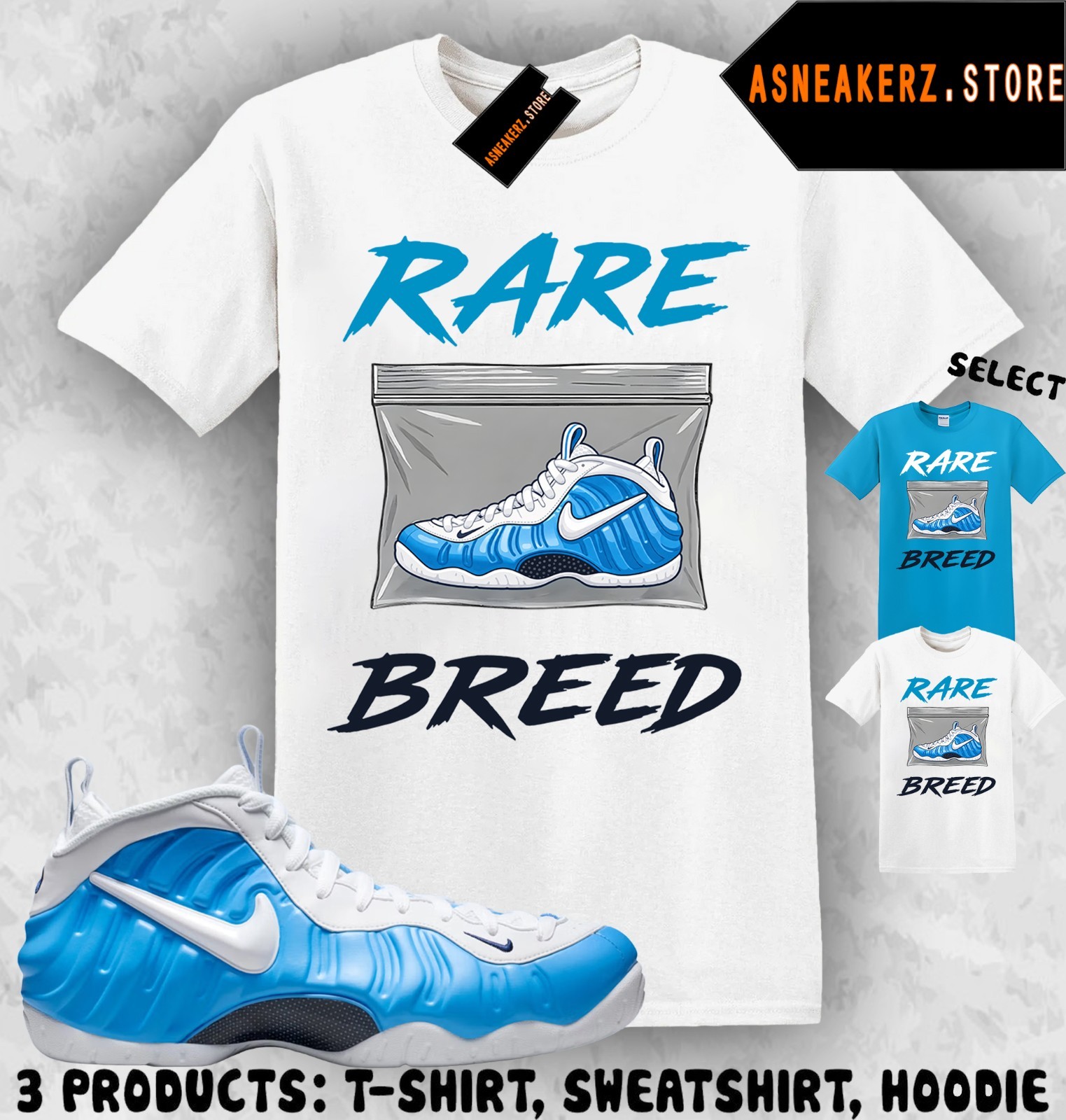 Shirt Match Foamposite Pro University Blue Sneaker Matching Rare Breed T-Shirt gallery