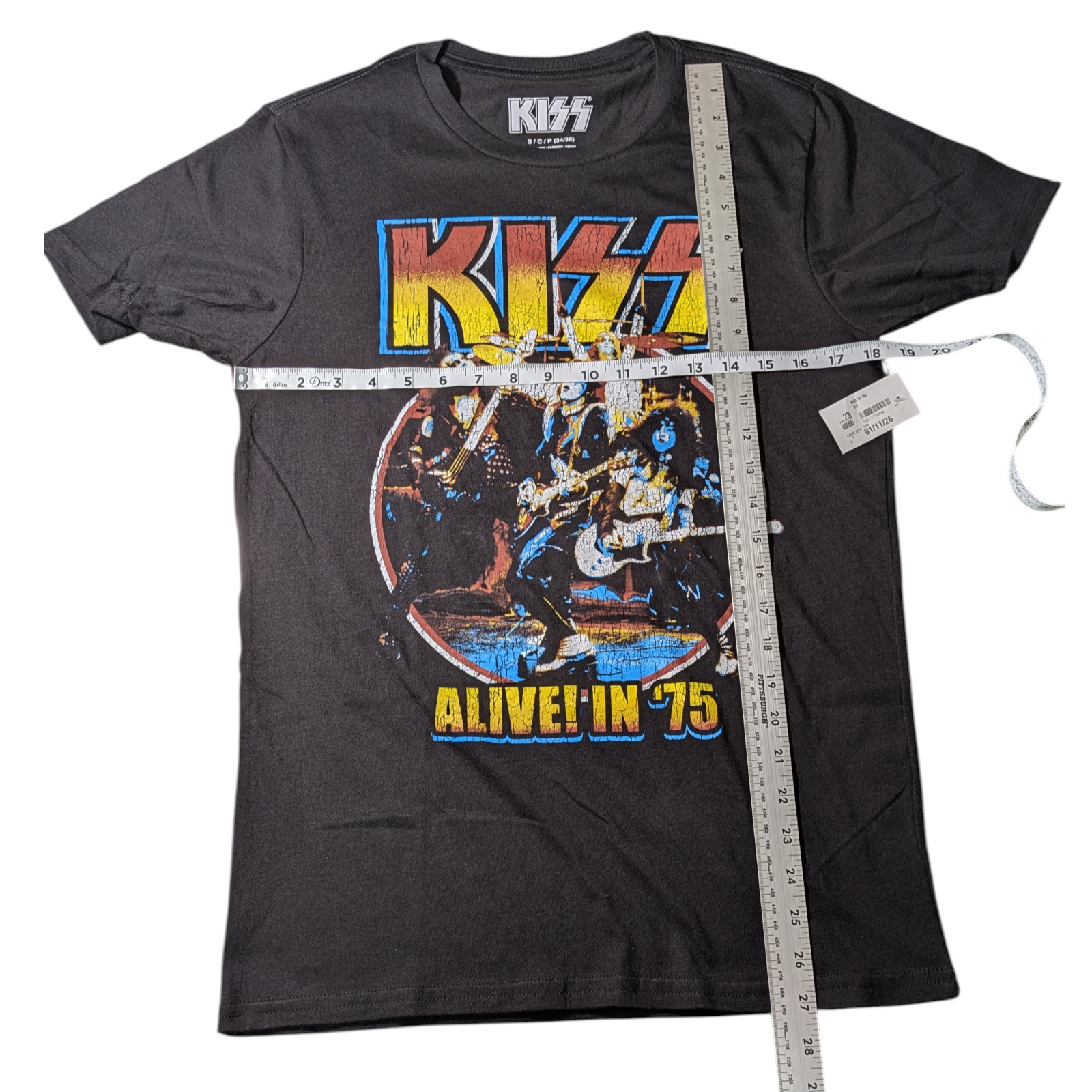 KISS-Music Band T-shirt - Size Small 34-36 - Black - Graphic - "Alive in 75" NWT gallery