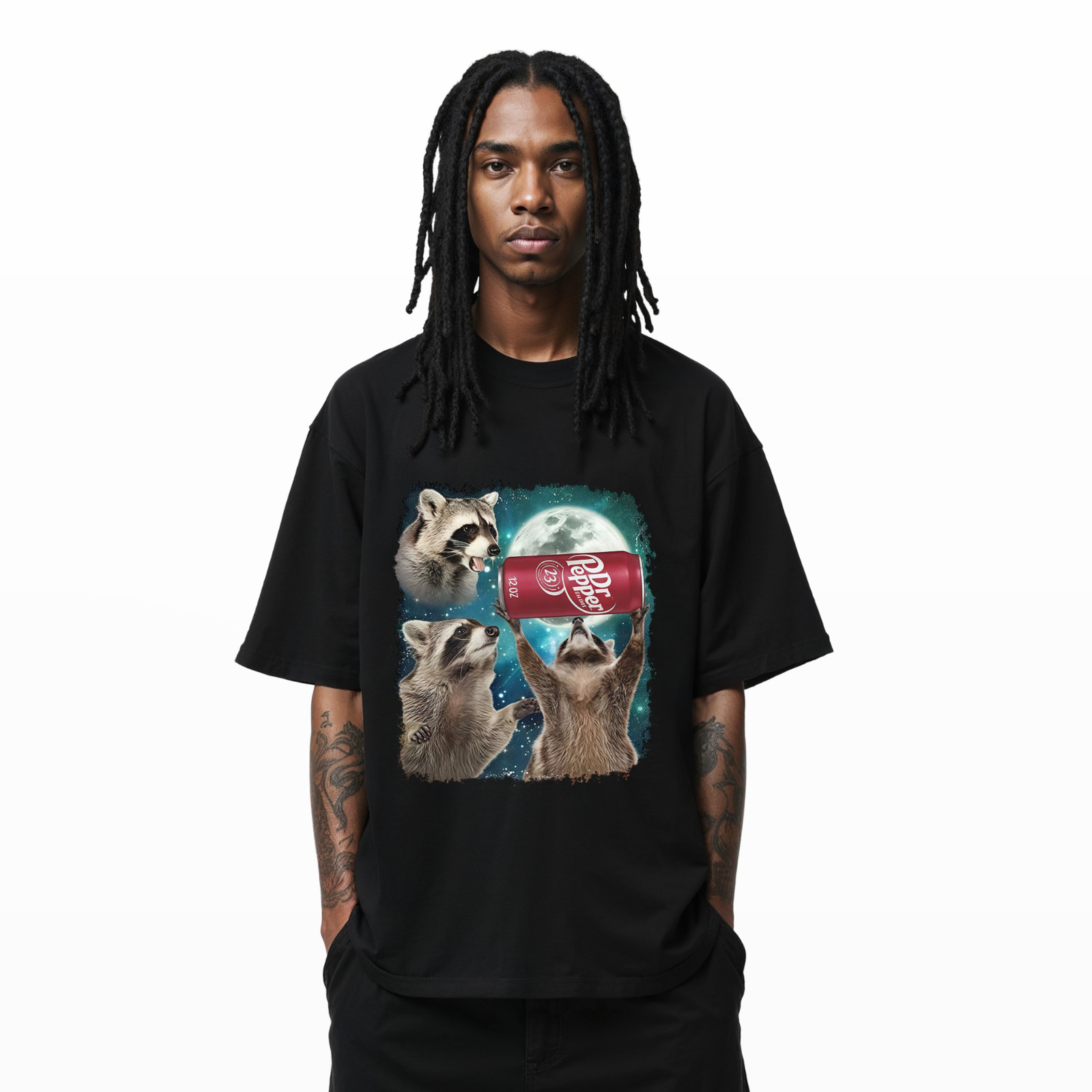 Dr Pepper Funny Raccoon Moon T-Shirt – Cute Cosmic Animal Graphic TeeA180 gallery