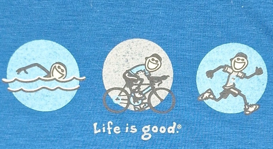 Life Is Good Good Move Mens XL Semi Fitted Blue T Shirt Triathlon Triathlete gallery
