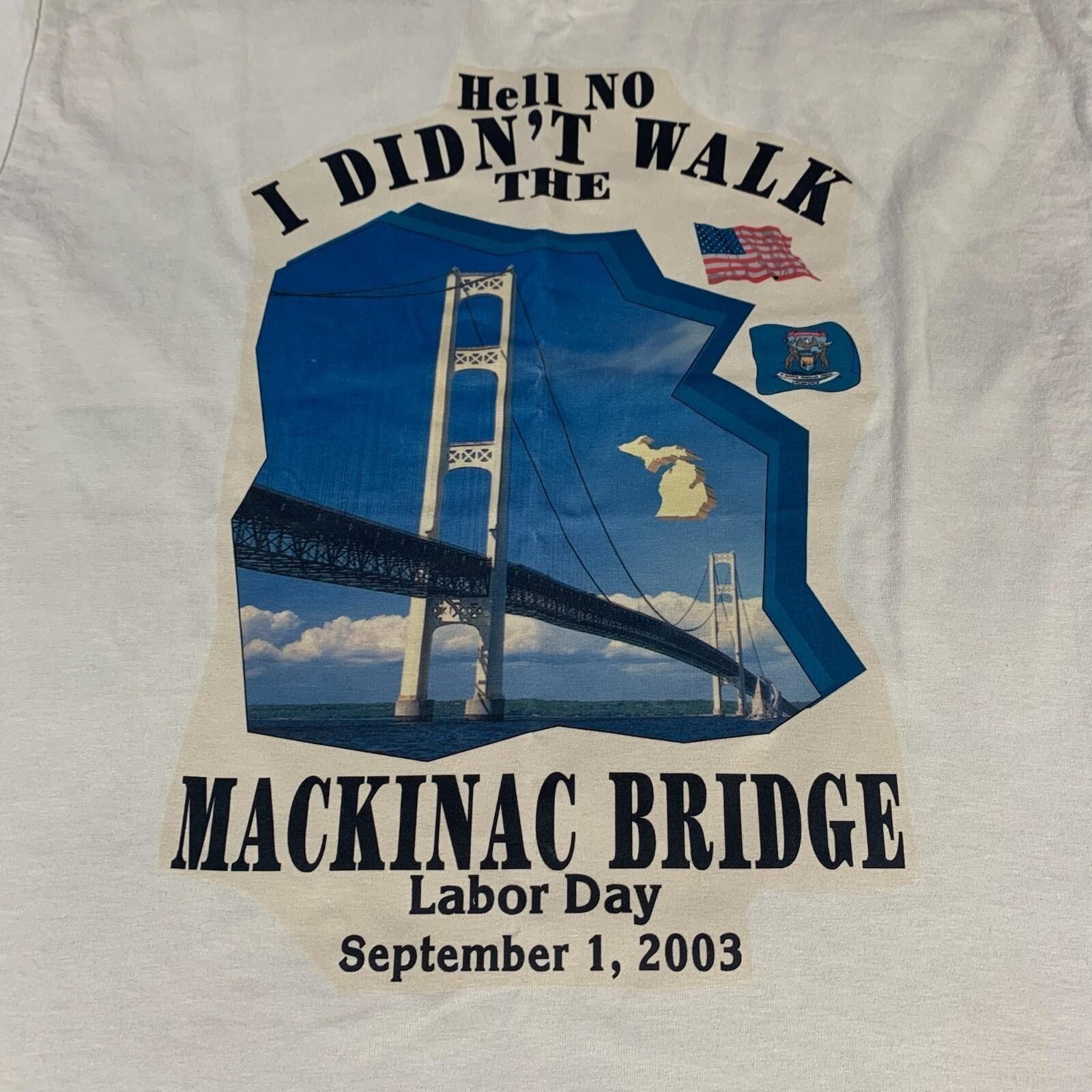 VTG Fruit of the Loom T Shirt Mens Large Beige Y2K Mackinac Bridge Labor Day USA gallery