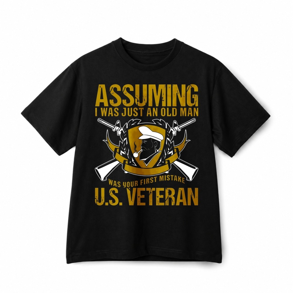 Assuming I Was Just An Old Man US Veteran Patriotic Retro Graphic Cotton T‑Shirt gallery