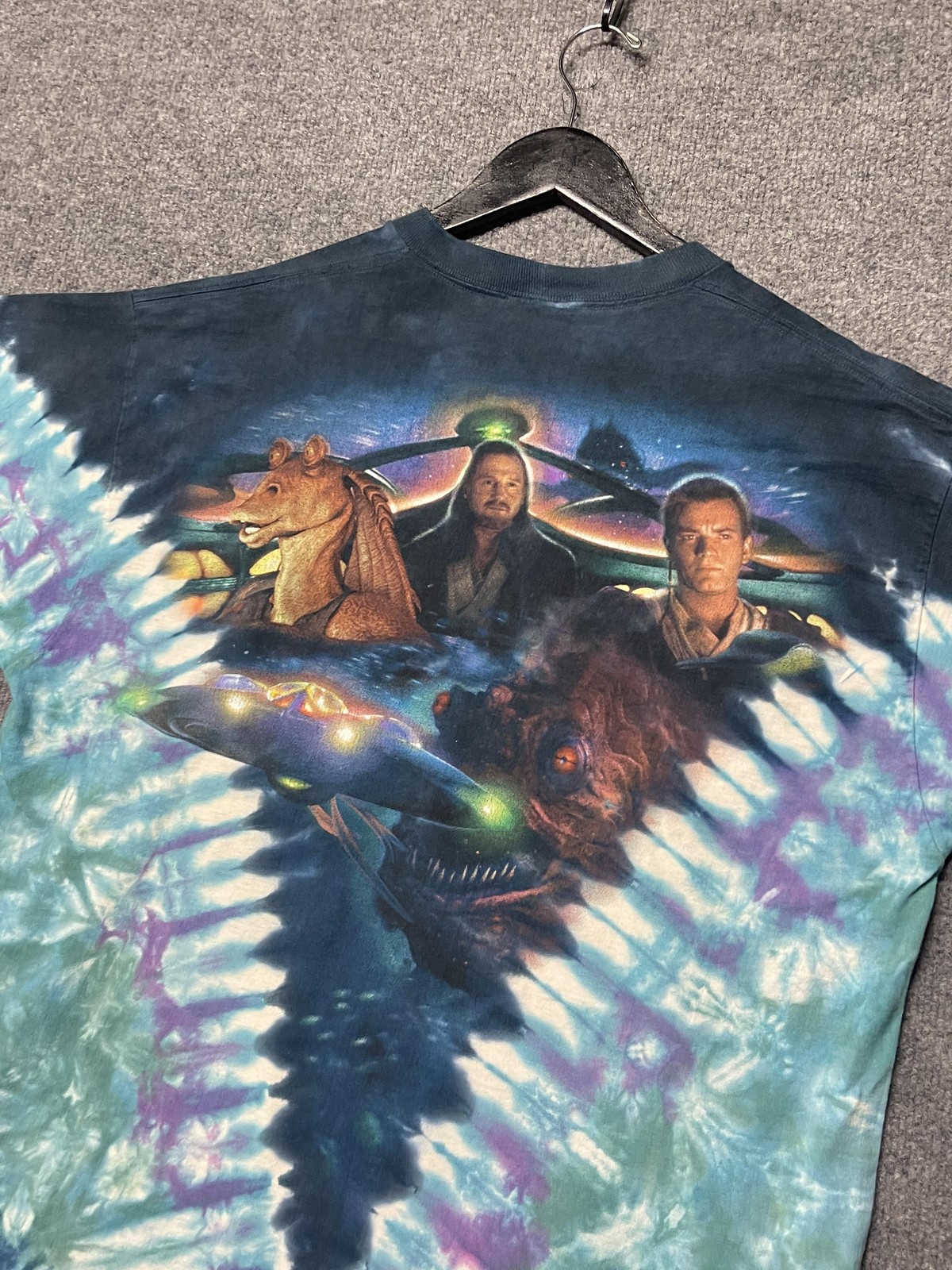 Vintage Star Wars Liquid Blue Shirt Mens XL Blue Tie Dye Jar Jar Graphic Tee gallery