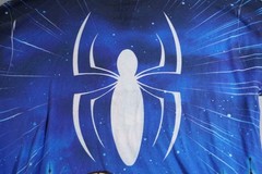 Marvel Spiderman Shirt Mens Medium Blue All Over Print Front and Back Wrap