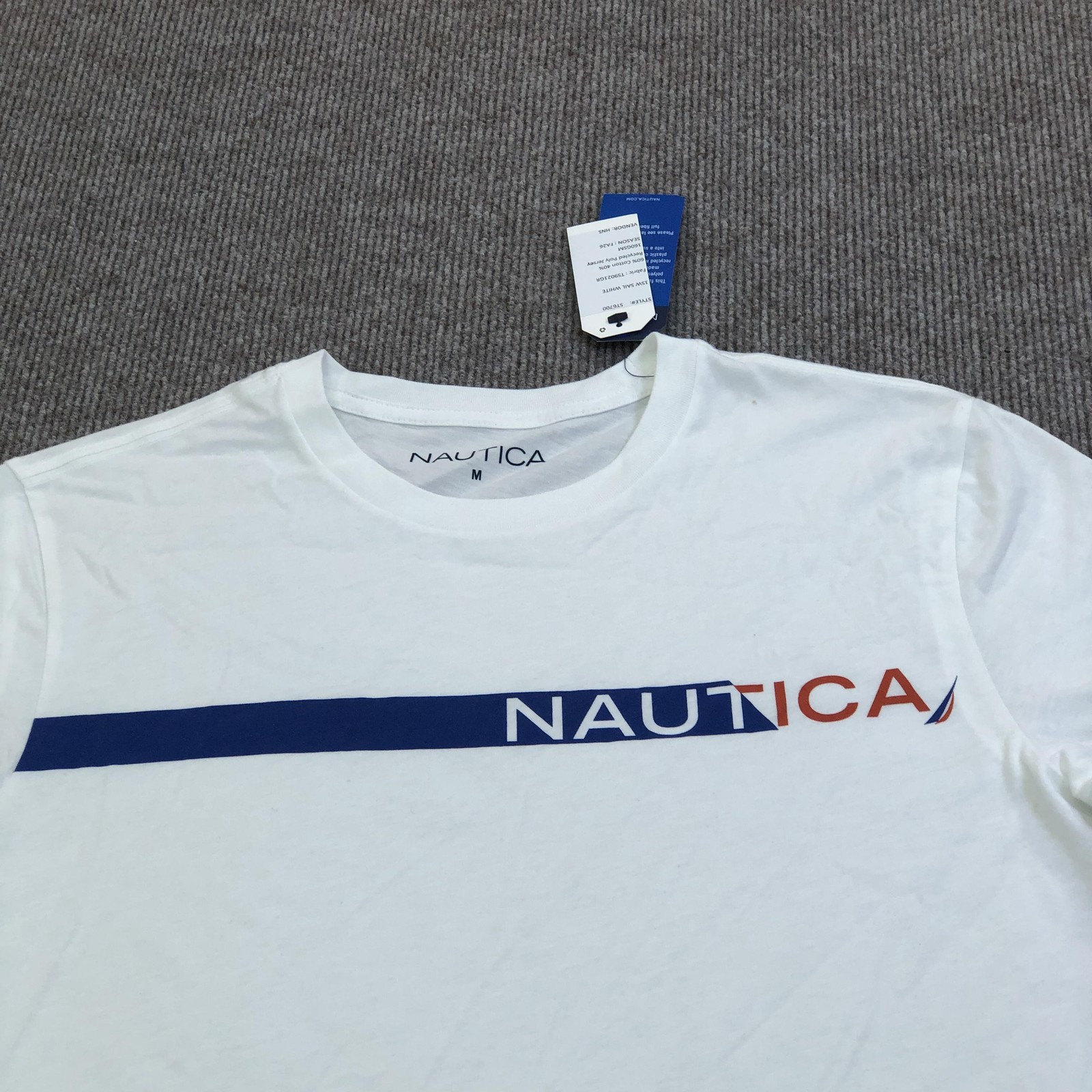 Nautica Shirt Mens Medium White Logo Stripe Graphic Tee Tagless Nautical gallery