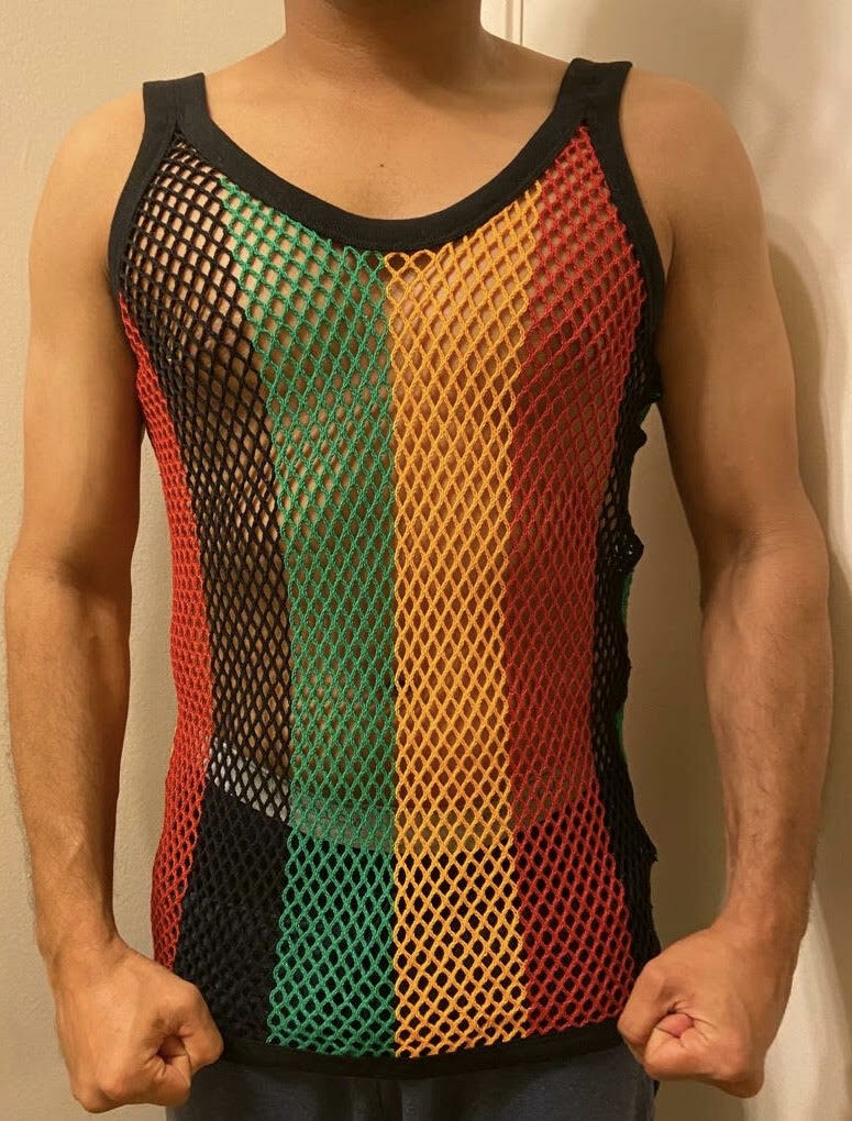 L Rasta Men Vest 100% Cotton Fishnet Fitted String Mesh Stretchy Jamaican Hot gallery