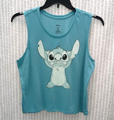 Stitch Disney Tank Top Blue Unisex Size Large Scoop Neck Poly/Rayon