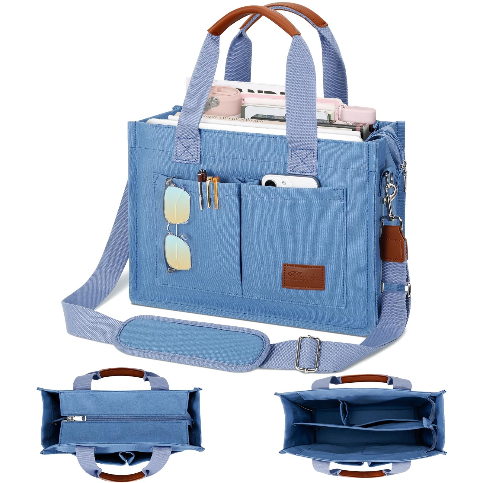 KKXIU Oversize Canvas Tote Bag for Women with Zipper and Compartments Crossbo…