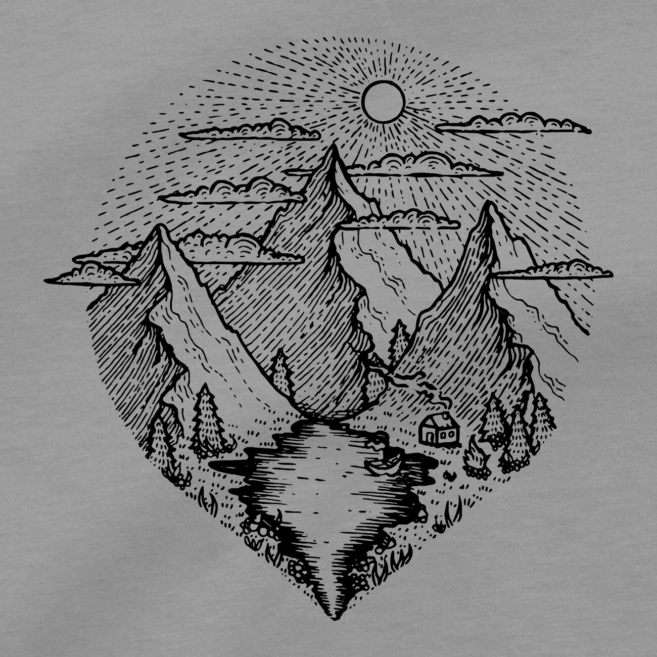 Camping T Shirt River Boat Cabin Sunrise Mountain Hiking Appalachian Trail Tee gallery