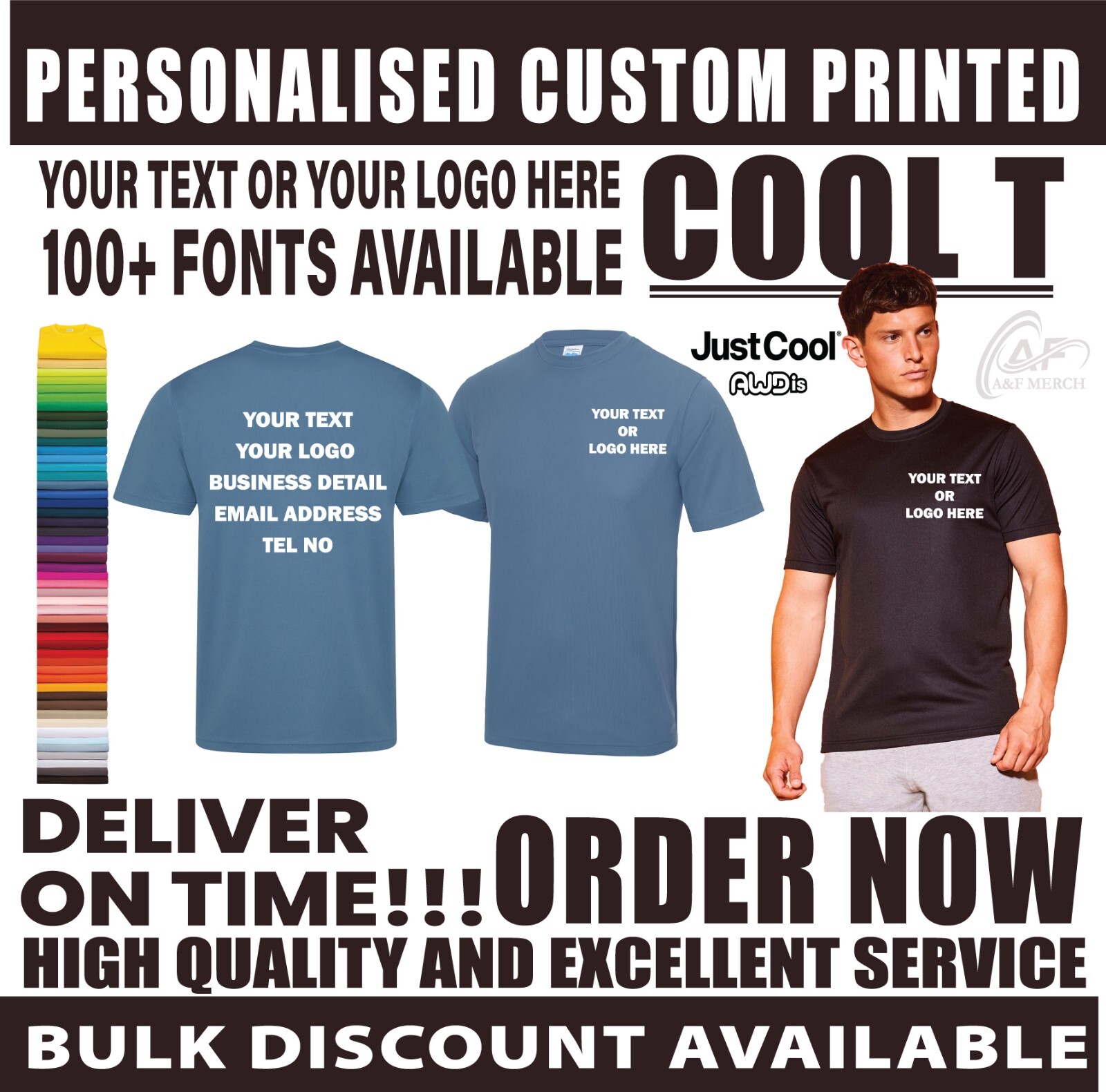 Personalised Custom Just Cool AWDis T-Shirt Text Logo Casual Gym Unisex JC001 gallery