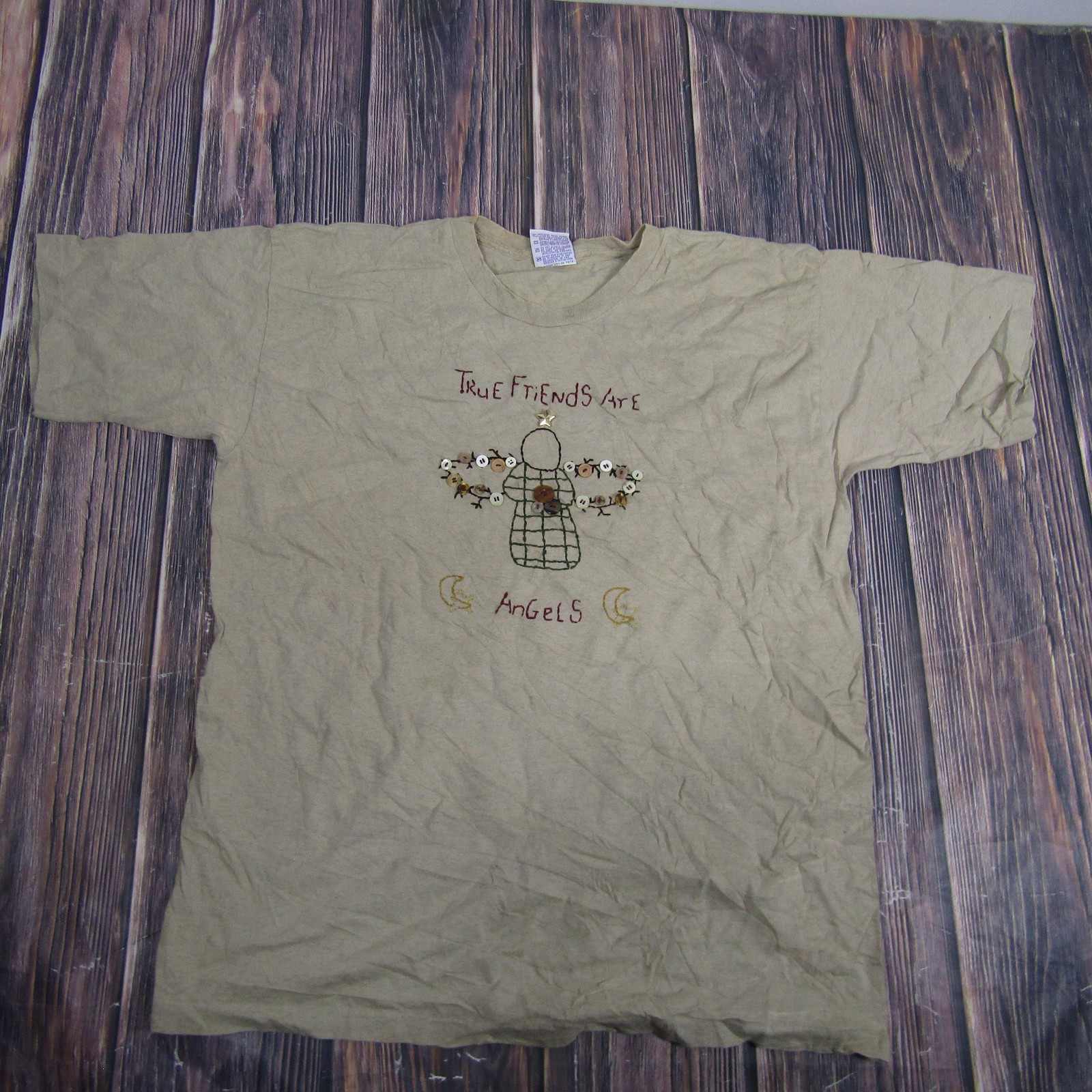 Vintage True Friends Are Angels Shirt Mens XL Tan Single Stitch Made USA 90s gallery