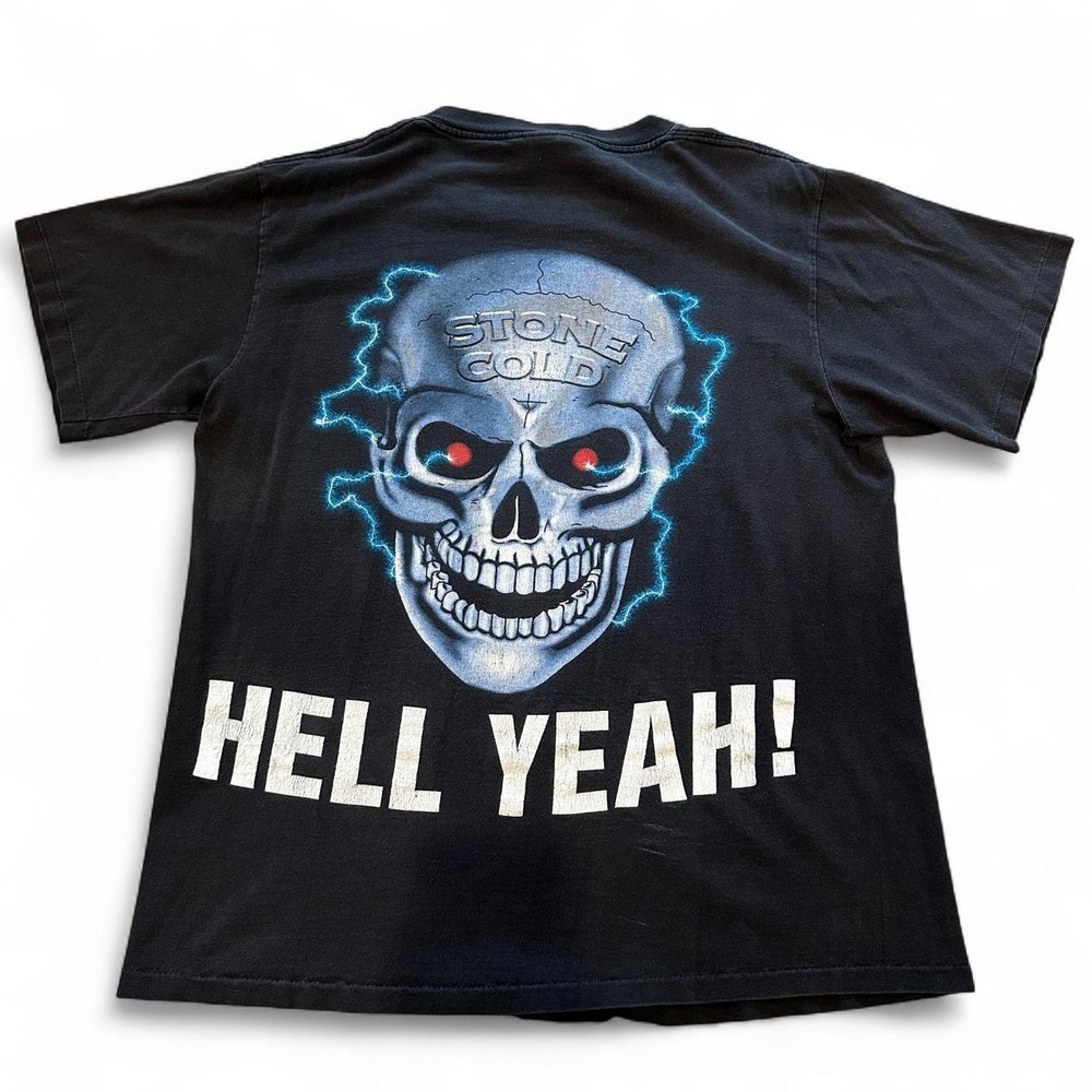 Vtg Stone Cold Hell Yeah Skeleton Shirt Mens L Black 90s WWF Wrestling Tee WWE