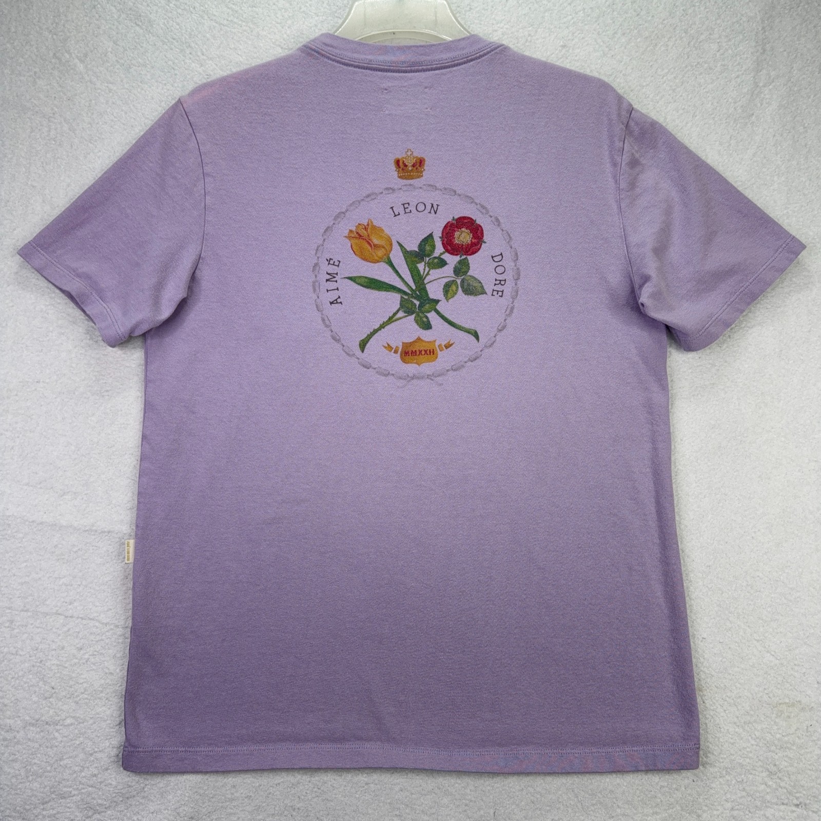 Aime Leon Dore Mens S Purple Floral Crest Pocket T-Shirt Graphic Tee Cotton Luxe gallery