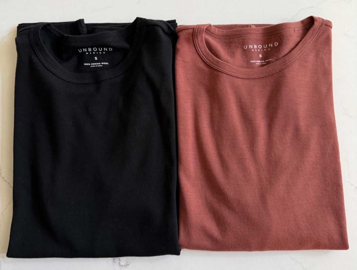 Unbound Merino 100% Superfine Wool T-Shirts Mens Small Lot 2 NWOT Black/ Sedona