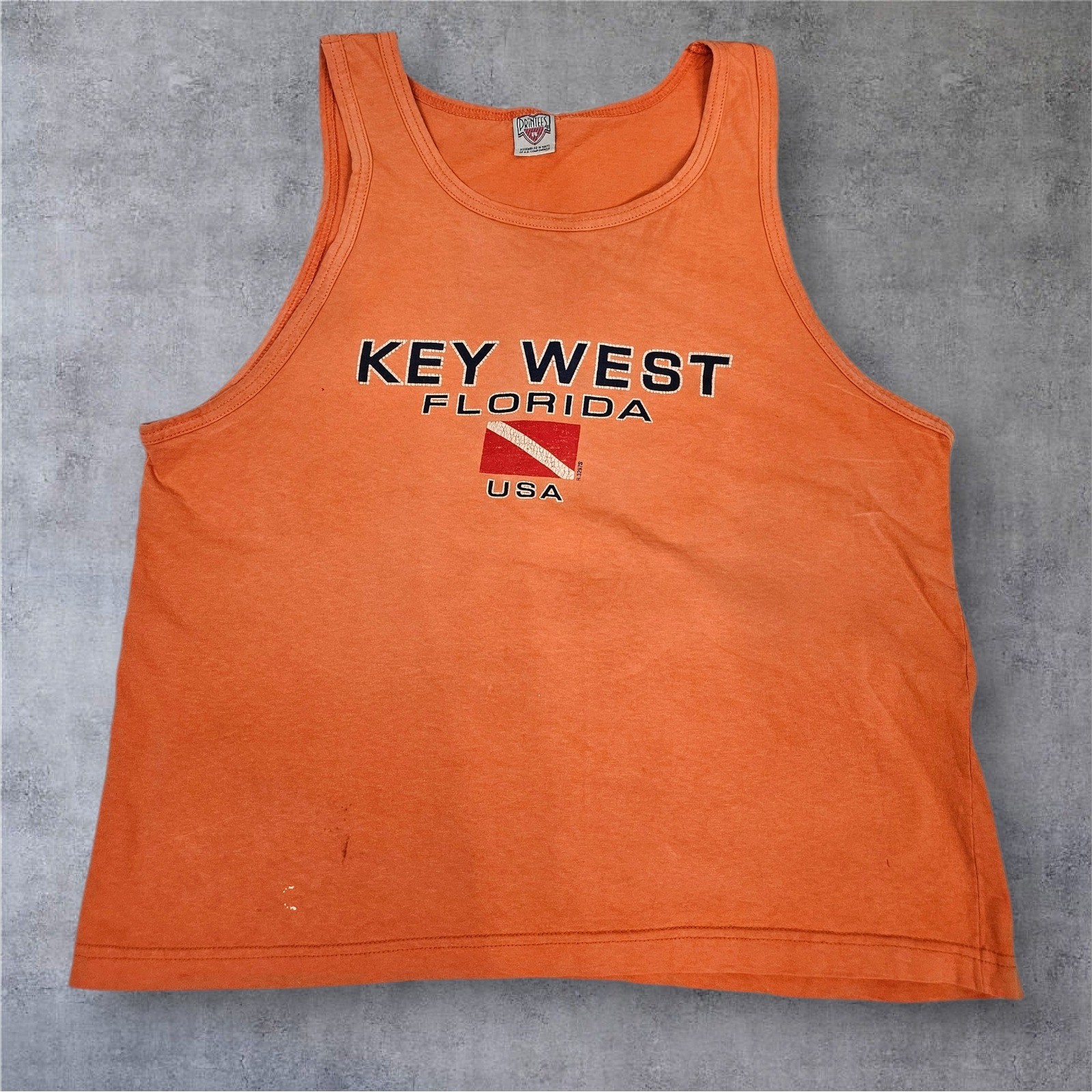 Vintage Orange Key West Florida USA Dive Flag Graphic Muscle Tank Top Mens Large gallery