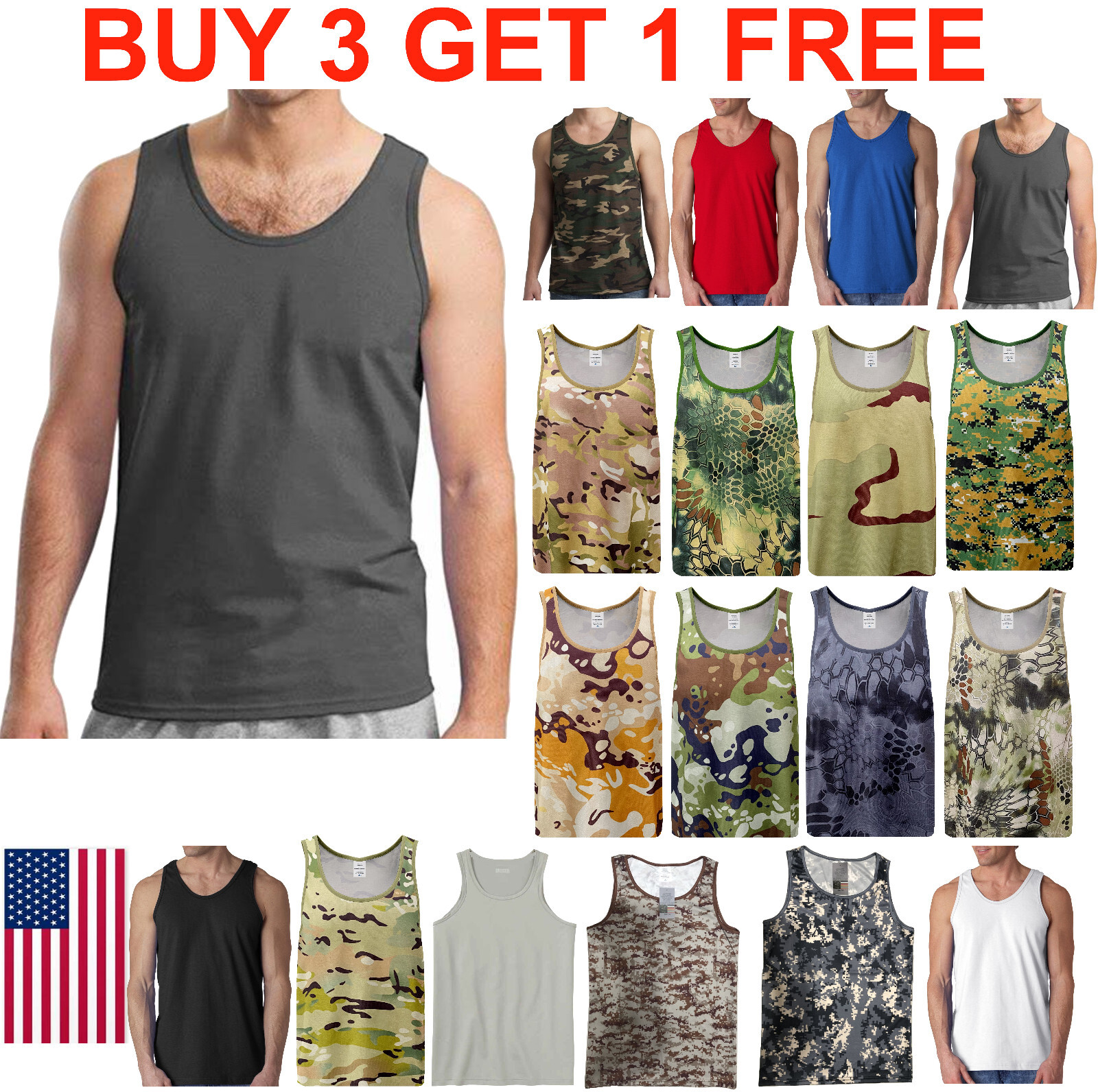 Mens Tank Top Muscle Gym Sleeveless Plain T-Shirts Tee A-Shirt NEW gallery