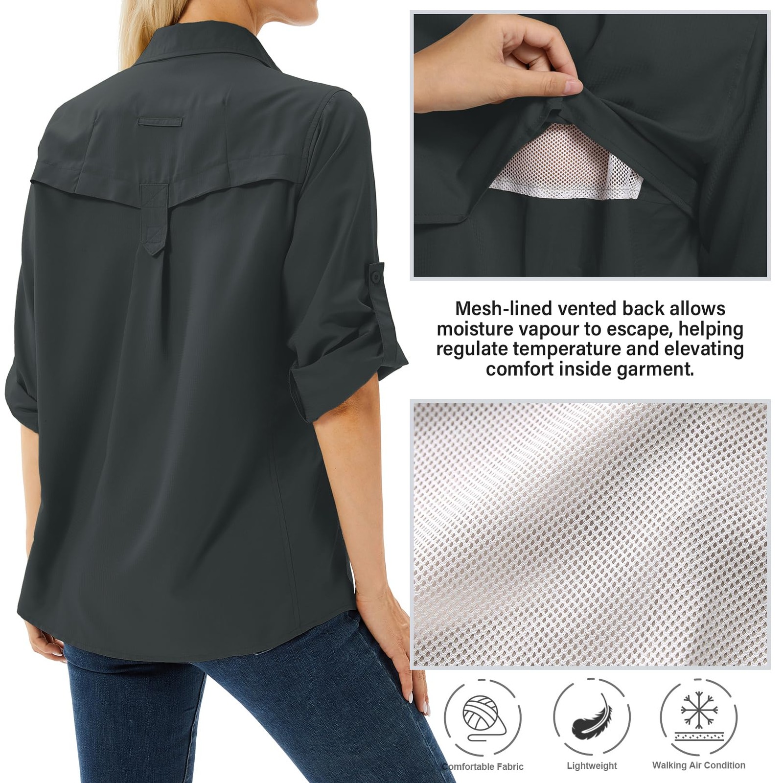 Shirt blouse women UPF 50+ UV protection long sleeve shirt outdoor hiking shirt safari dress... gallery