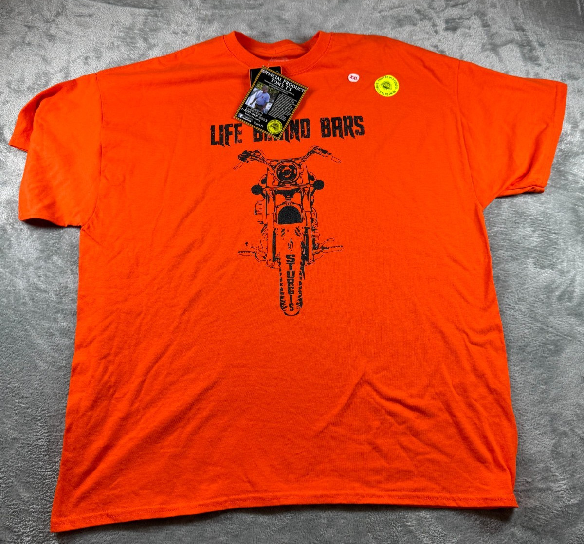2015 Sturgis 75th Anniversary T-Shirt Life Behind Bars 2XL Orange Motorcycle
