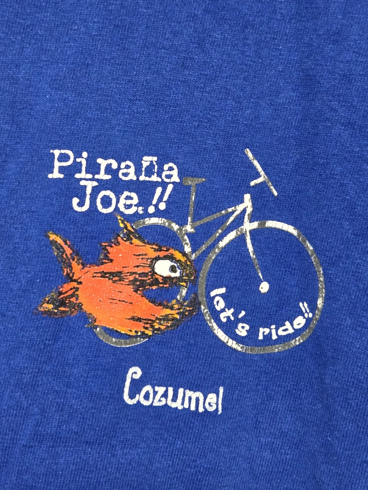 Pirana Joe Shirt Men Large Blue Cozumel Vacation Destination Tee Fish Mexico gallery