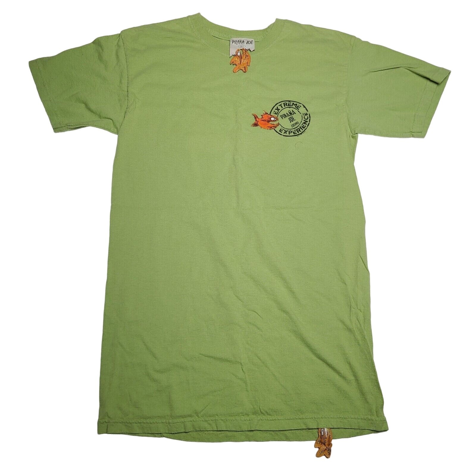 Vintage Piranha Joe Cozumel Mexico Green T-shirt Men's Size Small Double Sided gallery