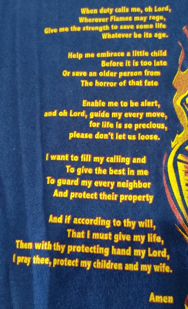 Firefighter Prayer Tshirt Delta Pro Weight Navy Blue 2-Sided Adult Size Large gallery
