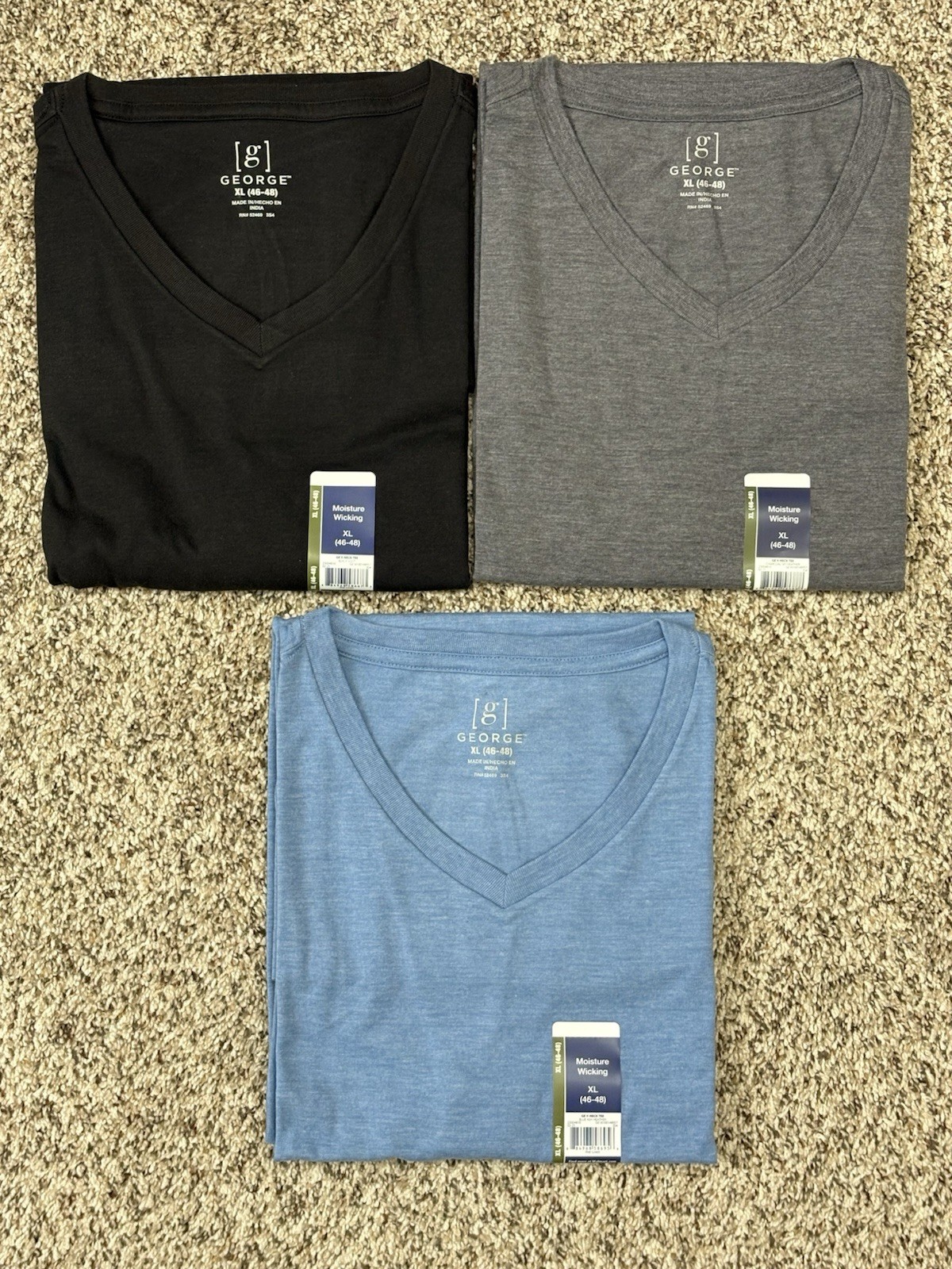 New George 3-PACK Men’s V-Neck T-shirt Tee Moisture Wicking Size 46-48 XL (G7) gallery
