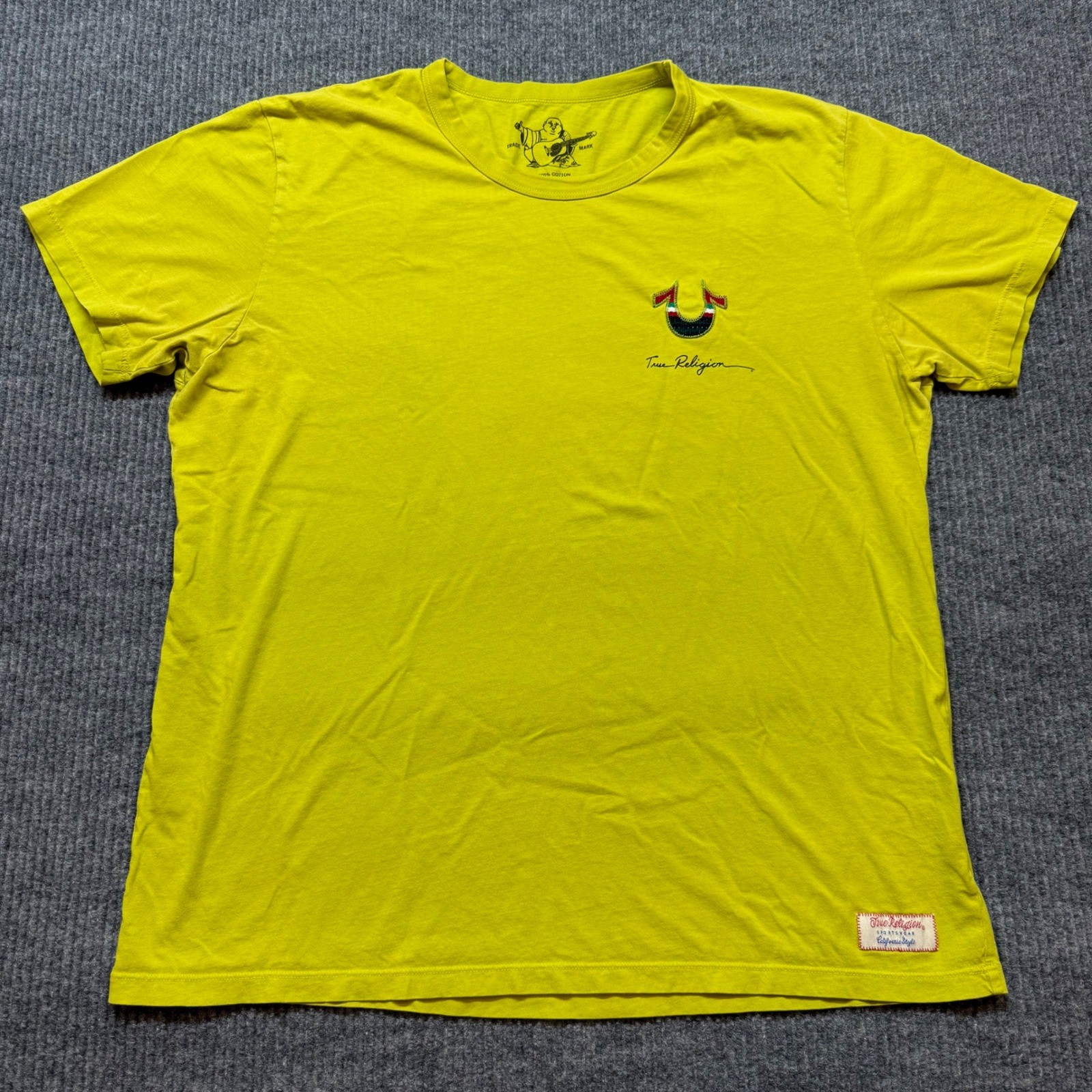 True Religion Logo T Shirt XXL Lime Green Streetwear Y2K Hype Casual Tee gallery