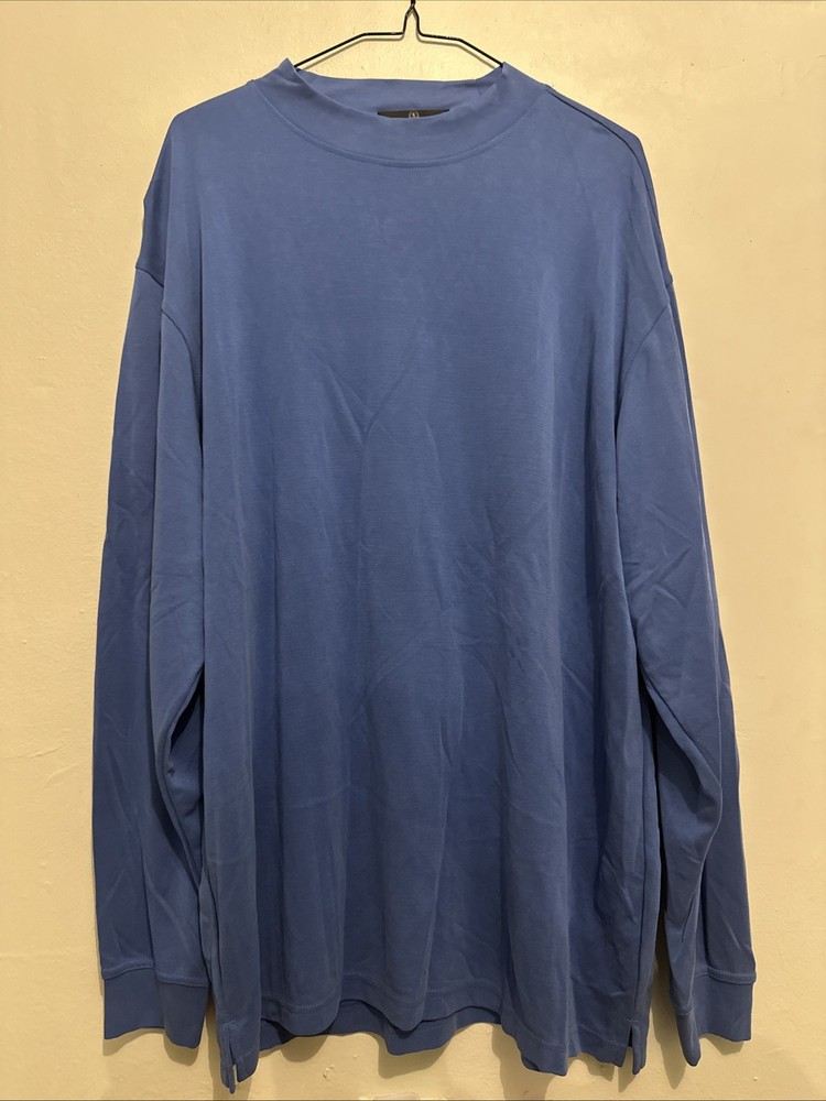 Bugatchi Uomo Plain Cobalt Blue Long Sleeve Mock Neck T-Shirt NWT XL