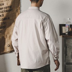 Spring Retro Stand Collar Striped Shirt Mens Long-sleeved Loose Shirt Jacket