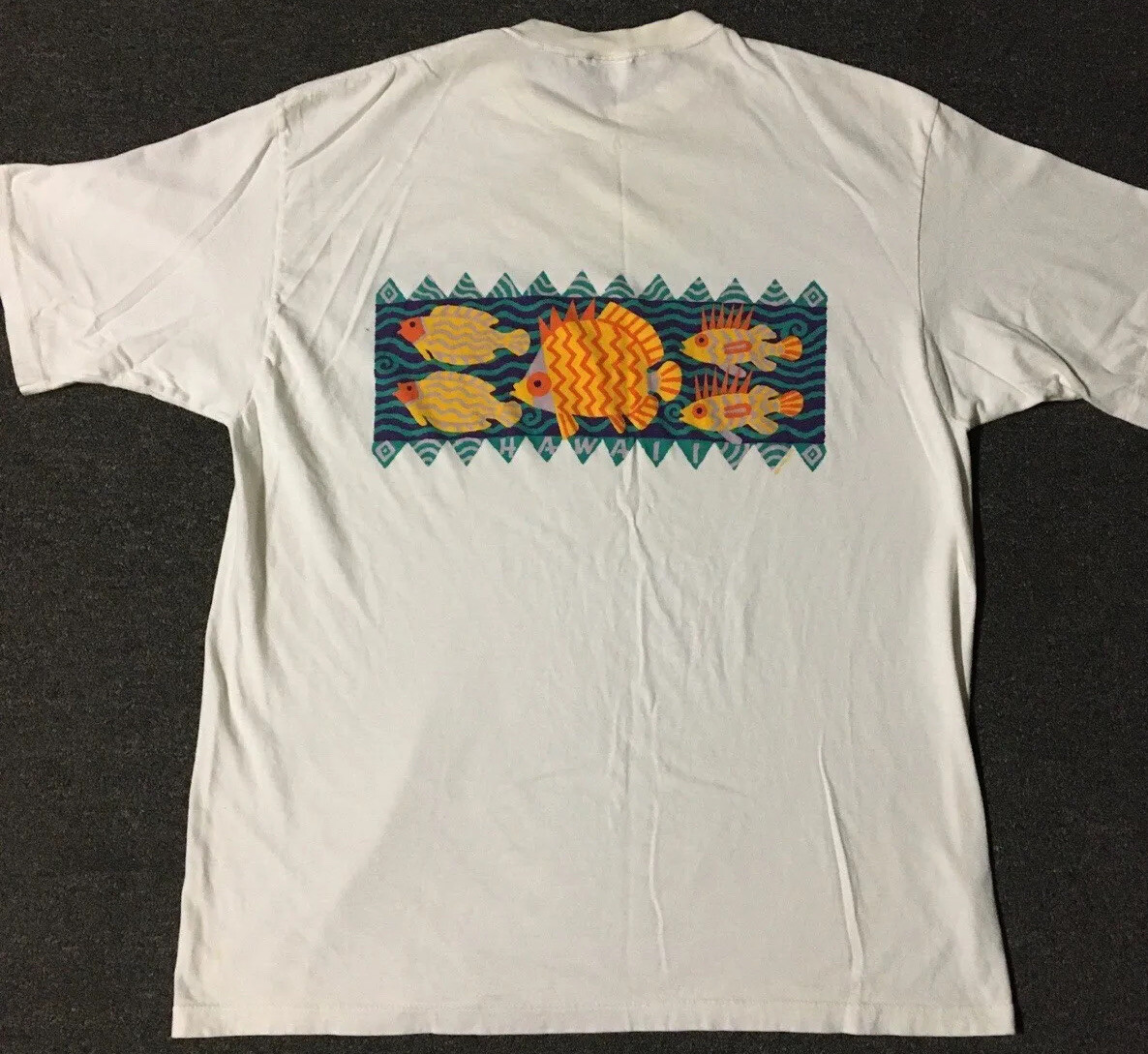 Vtg 90s Hawaii Abstract Fish Faded Shirt XL USA Art Animal Beach Surf 80s OP TC gallery