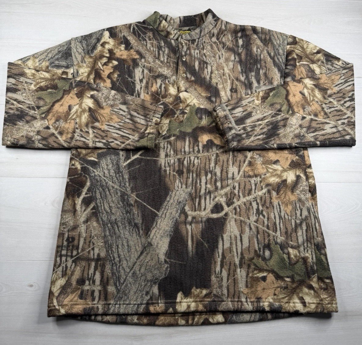 Vtg Sasquatch Mossy Oak Camo Henley Sweatshirt Long Sleeve Faded USA Made Men XL gallery