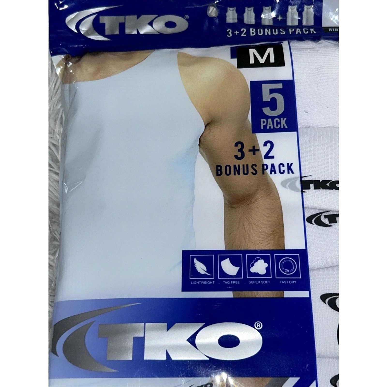 TKO Men’s Ribbed Undershirts 5pk White Size Medium (36-38) New in Pack